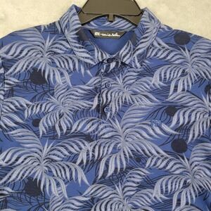 Travis Mathew Men's Medium Short Sleeve Golf Polo Blue Floral Print Casual‎